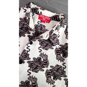 Jnco Jeans angry tiger Button Down mens sz  L polyester Short Sleeve  Y2k